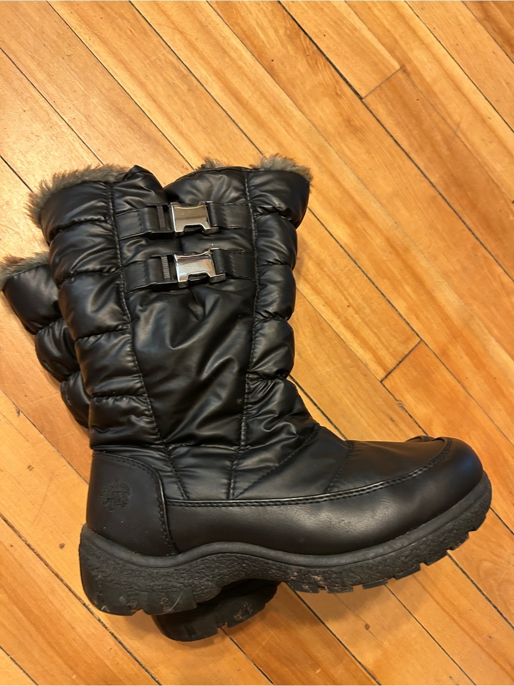 totes Black Quilted Faux-Fur Trim Insulated Winter Boot